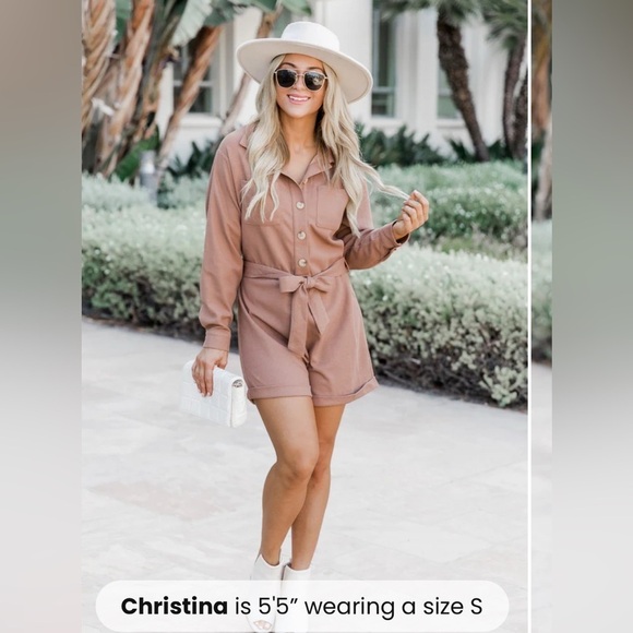 Pink Lily Doing My Own Thing Brown Collared Romper Size XL - Picture 3 of 8